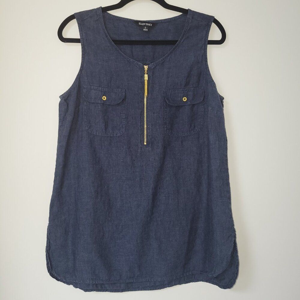 100% Linen Sleeveless Utility Tank Coastal Grandmother